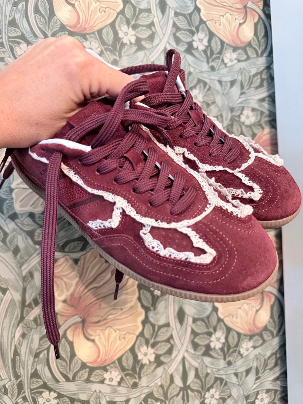 ALOHAS Burgundy Suede Sneakers with White Trim - Picture 2 of 5